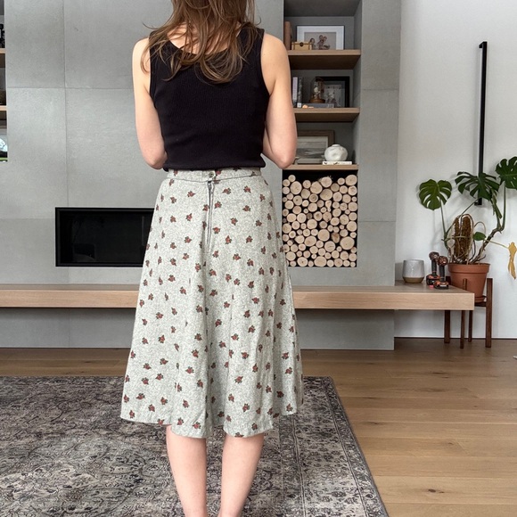 Vintage Grey Floral Midi a line Skirt union made xs s - Picture 5 of 14